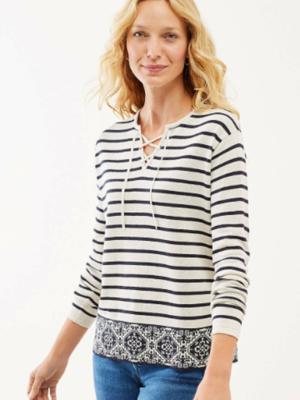 J. Jill Striped Lace-Up Long Sleeve Sweater Top Size XS